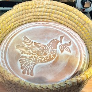 Handmade GlobeIn basket w/ terracotta stone bread and tortilla warmer